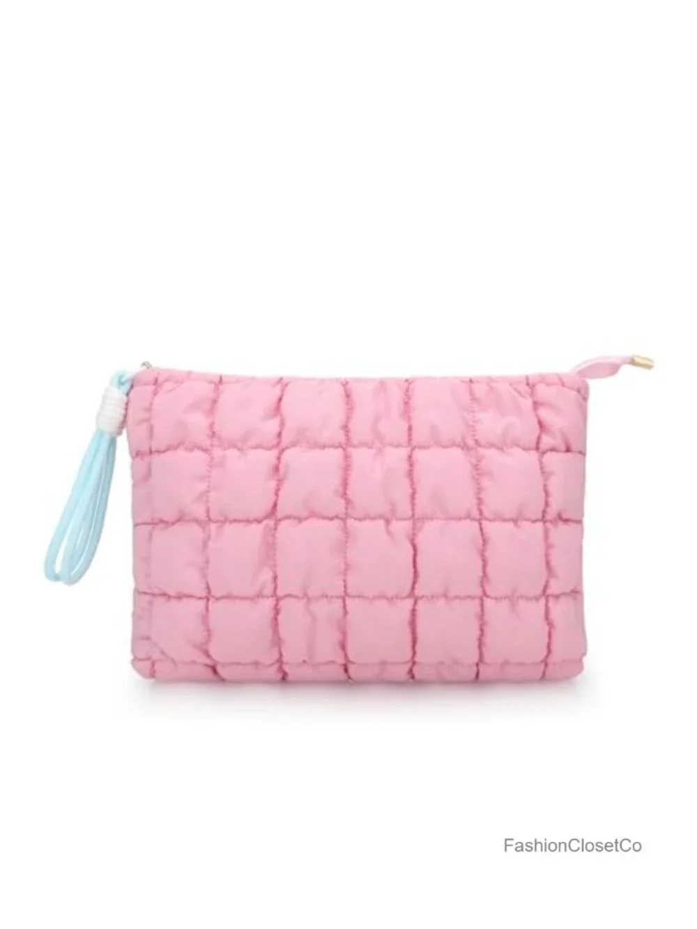 Quilted Puffer Makeup Bag with Detachable Wrist Strap, Travel Toiletry